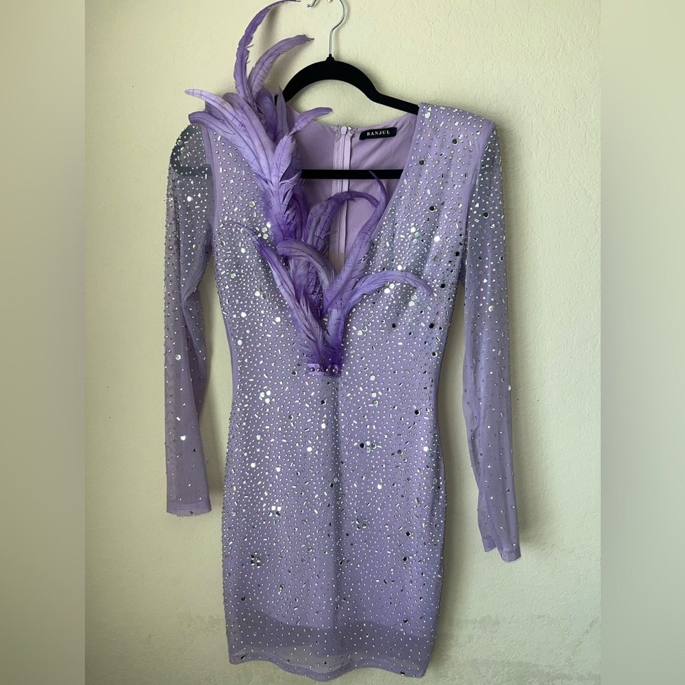 Banjul Purple Sequin Feather Mini Dress